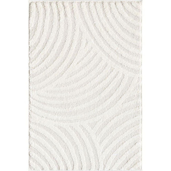 Nomad Cream 7 ft. 9 in. x 10 ft. 2 in. Linear Curves Polypropylene Area Rug