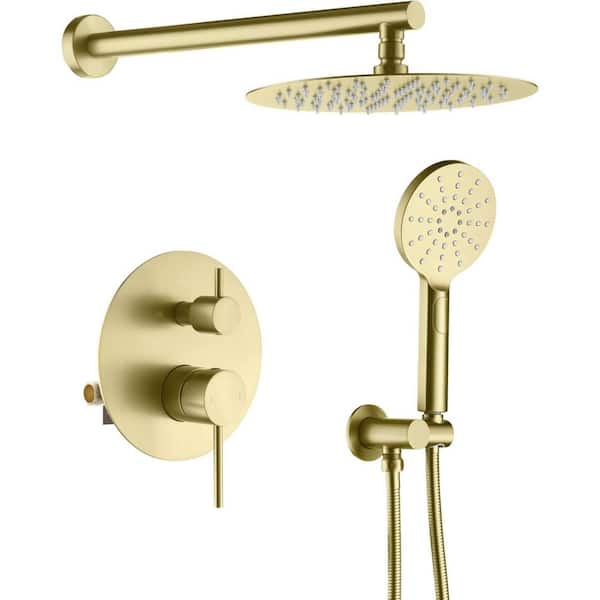 3-Spray Wall Mount Dual Fixed and Handheld Shower Head 1.8 GPM in Brushed Gold