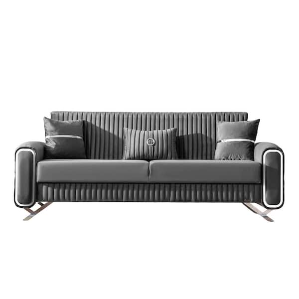 Escalade Collection Convertible 86.6 in. Gray Microfiber 3-Seater Twin Sleeper Sofa Bed with Storage