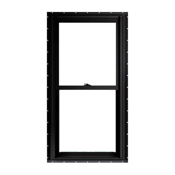 27.75 in. x 54 in. 70 Series Low-E Argon Glass Double Hung No J Black Vinyl Fin Window, Screen Included