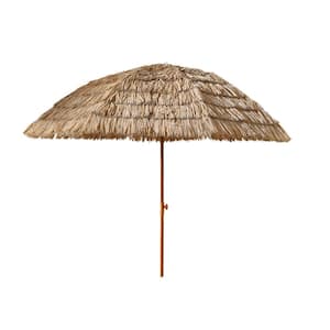 8 ft. Steel Beach Umbrella Hawaiian Hula Straw Umbrella in Brown