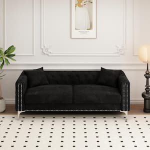 83 in. Wide Square Arm Velvet Modern Rectangle Sofa in Black