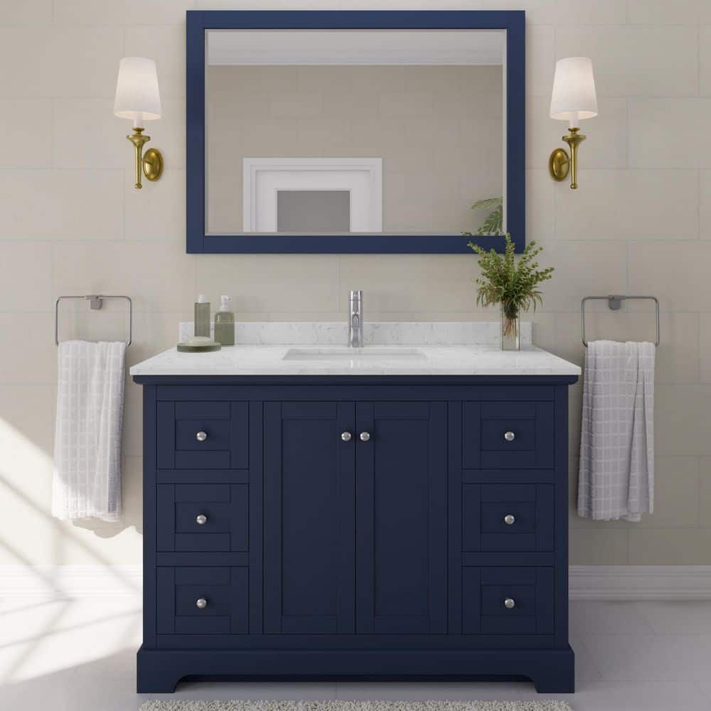 Avery 48 in. W x 22 in. D x 35 in. H Single Bath Vanity in Dark Blue with Carrara Cultured Marble Top price history on PriceWatchPro