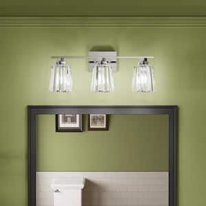 Merrin 21,7 in, 3-Light Chrome Bathroom Vanity Light with Pyramid Crystal Shades