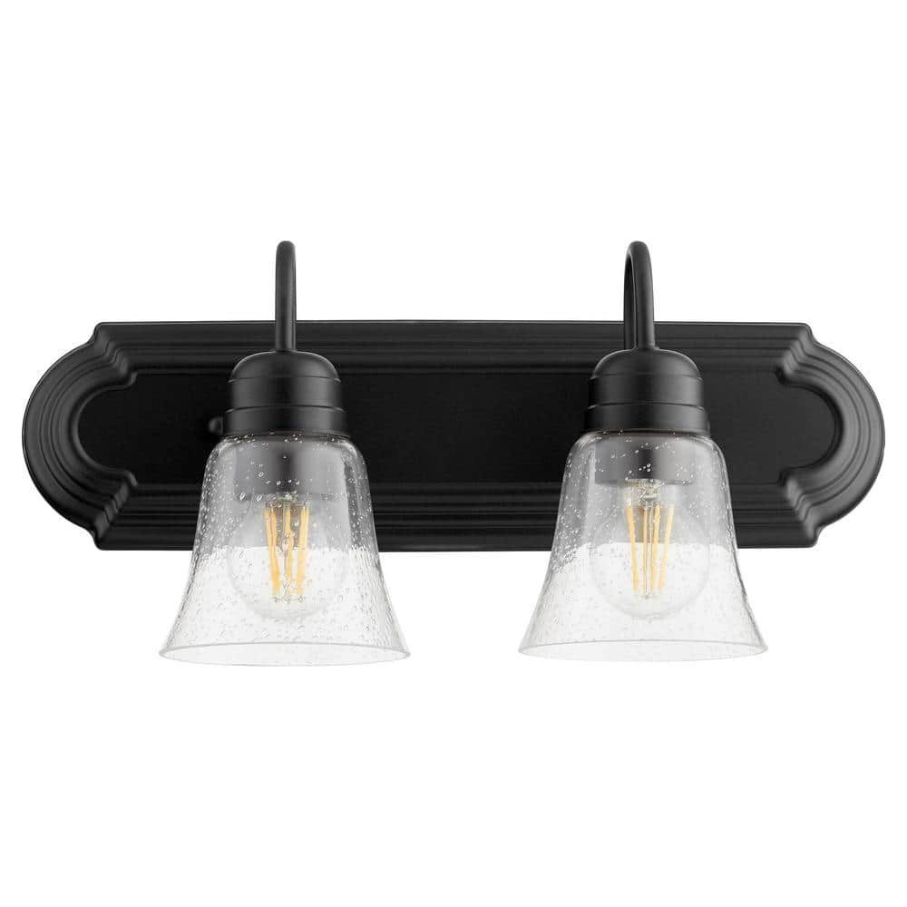 Noir Black Glass 2-Light Vanity Fixture with Seeded Shades