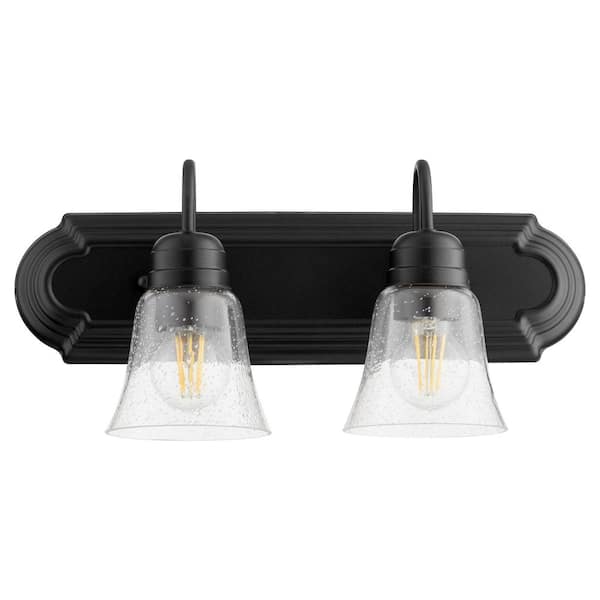 Quorum INTERNATIONAL Campbell Transitional, 8 in. Width in. 2-Lights Satin Nickel Vanity Lights with Seeded Glass Shade