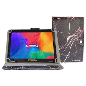 10.1 in. 1280 x 800 IPS 32GB Storage Android 12 Tablet Bundle with Black and Pink Marble Case