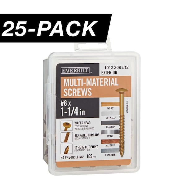 25-Pack #8 x 1-1/4 in. Brown 6-Lobe Star Drive Exterior Wafer Head Multi-Material Screw (25 lbs. / 4,225-Piece)