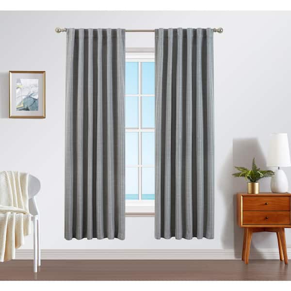 Nautica Robin Thermal Woven Charcoal Room Darkening Back Tab Curtain - 52 in. W x 84 in. L (2-Panels)