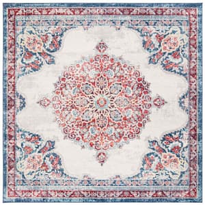 Brentwood Ivory/Red 7 ft. x 7 ft. Square Border Area Rug