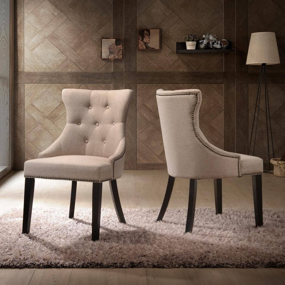 Julia Espresso Cream Linen High-Back Upholstered Side Chair
