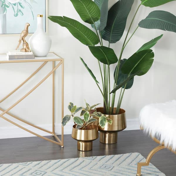 Litton Lane 11 in., and 8 in. Medium Gold Metal Indoor Outdoor Planter (2- Pack)