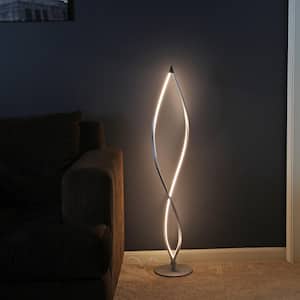 Twist 43 in. Platinum Silver Industrial 2-Light LED Energy Efficient Floor Lamp with Built-In 3-Way Dimmer Function