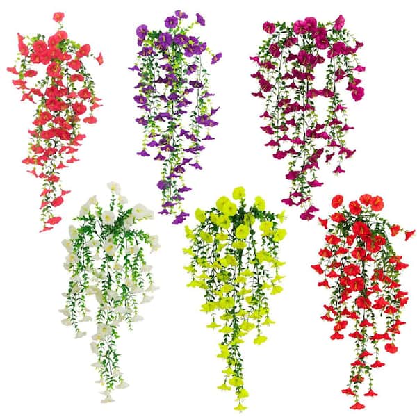 30 in. Assorted UV Resistant Artificial Morning Glory Hanging Plant (Indoor/Outdoor)-Set of 6