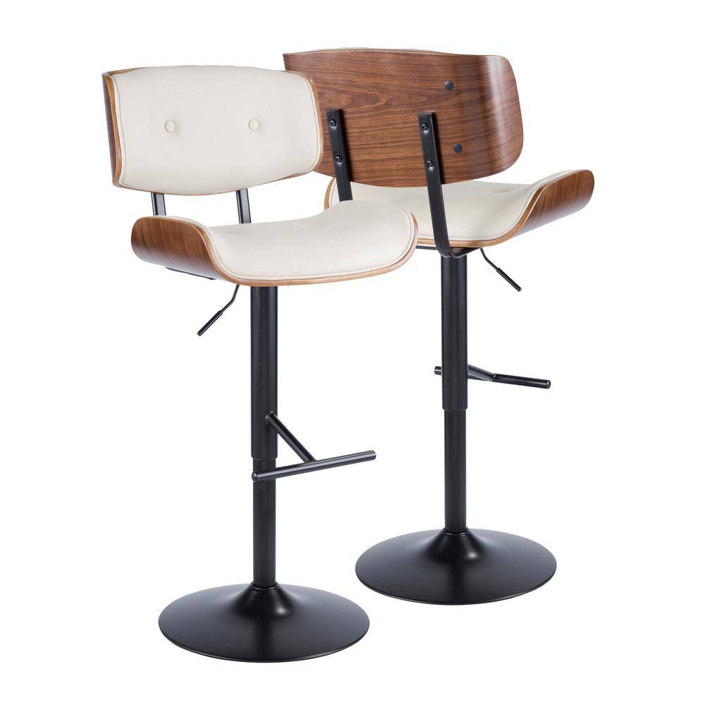 Contemporary Cream Faux Leather & Walnut Adjustable Swivel Chair