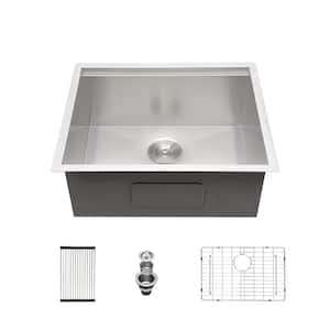 23 in. Undermount Single Bowl 18-Gauge Stainless Steel Workstation Kitchen Sink with All Accessories