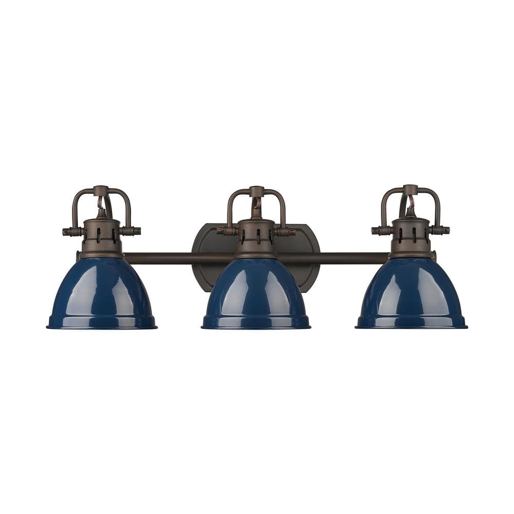 Duncan 8.25 in. 3 Light Rubbed Bronze Vanity Light with Navy Blue Shade price history on PriceWatchPro