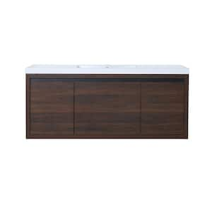 47.2 in. W x 18.1 in. D x 20.5 in. H Wall Mounted Bath Vanity in Brown with White Resin Vanity Top