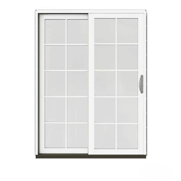 JELD-WEN 60 in. x 80 in. W-2500 Contemporary Red Clad Wood Left-Hand 10 Lite Sliding Patio Door w/White Paint Interior