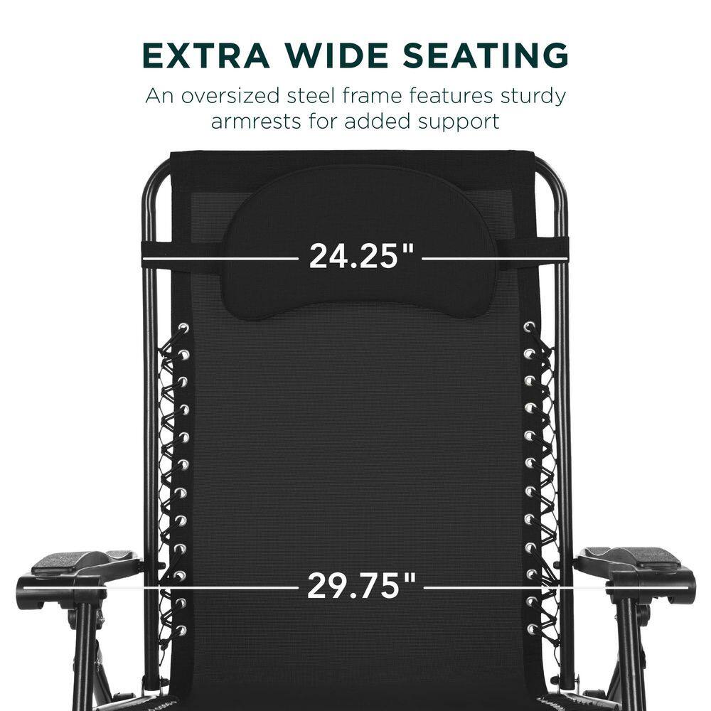 Oversized Black Steel Zero Gravity Outdoor Lounger with Cushion