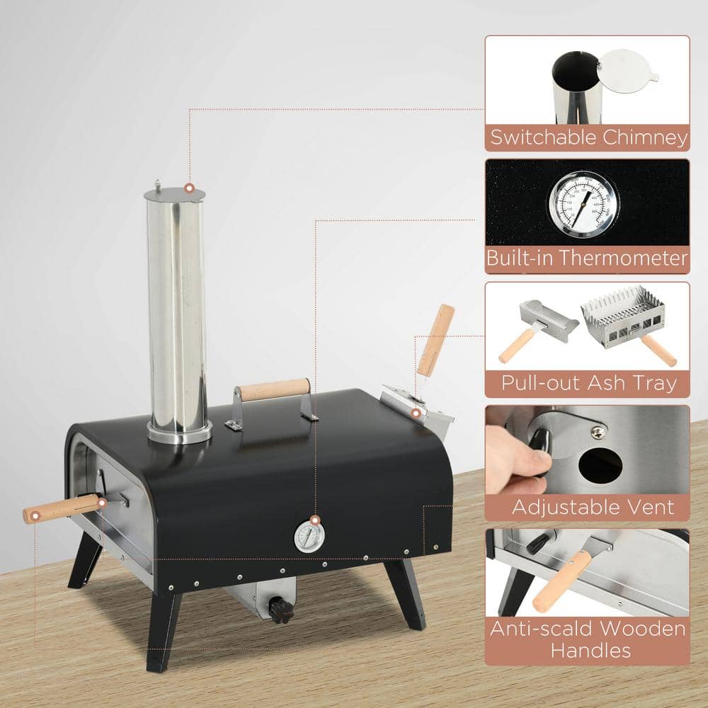 Portable Black Stainless Steel Outdoor Pizza Oven with Rotating Stone