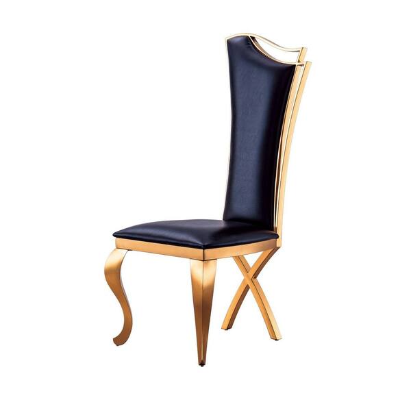 JASMODER Black and Gold Leather Parsons Chair Wishbone and Wingback