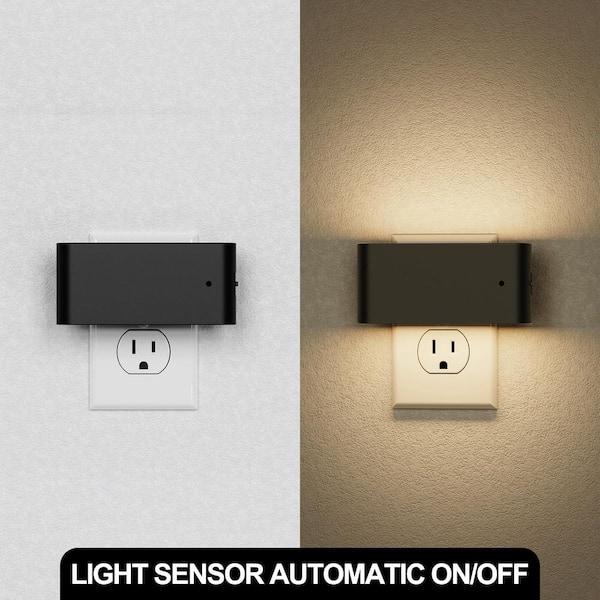 6-Pack Black 1W Plug-in Dimmable Light Sensor LED Wall Sconce Style Night Light with Warm 3000K Glow and Slide Dimmer