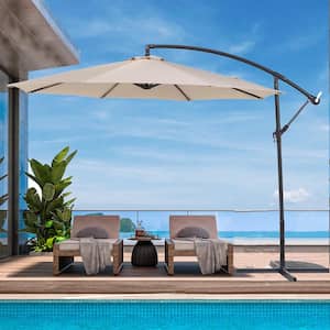 12 ft. Cantilever Offset Steel frame Patio Cantilever Umbrella with Tilt and Cross Base Included, Champagne