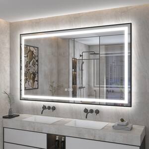 60 in. W x 36 in. H Rectangular Framed Front & Back LED Lighted Anti-Fog Wall Bathroom Vanity Mirror in Tempered Glass