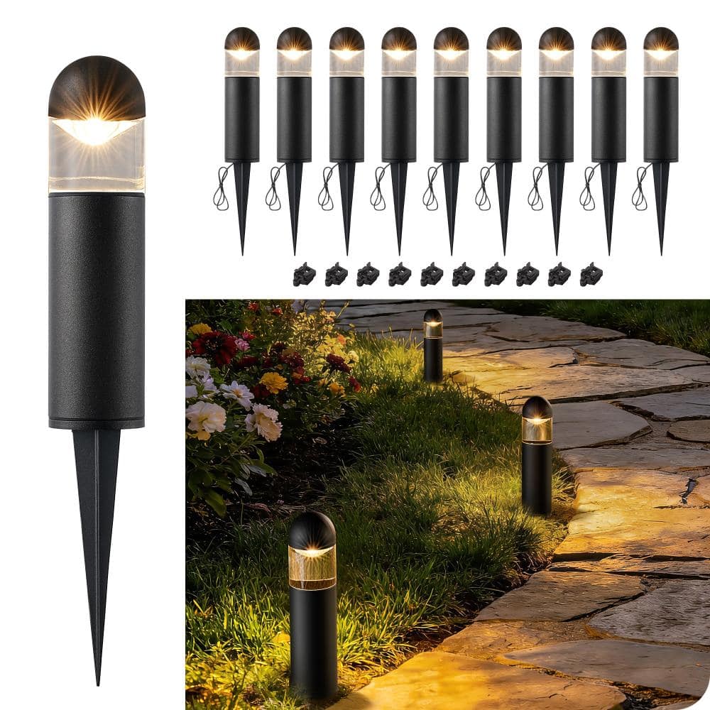 Elegant Glass Lens Low Voltage Black Hardwired Integrated LED Outdoor Waterproof Landscape Path Light (10-Pack) price history on PriceWatchPro