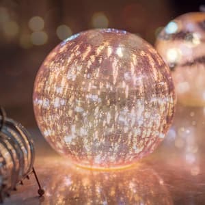 8 in. LED Pink Crackled Glass Decorative Ball