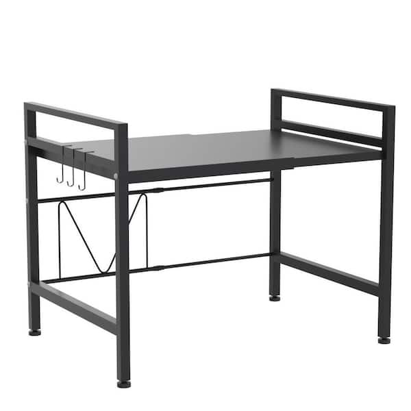 23.6 in. W x 12.6 in. D x 18 in. H Black Expandable Height Adjustable Microwave Rack Kitchen Cabinet Shelf