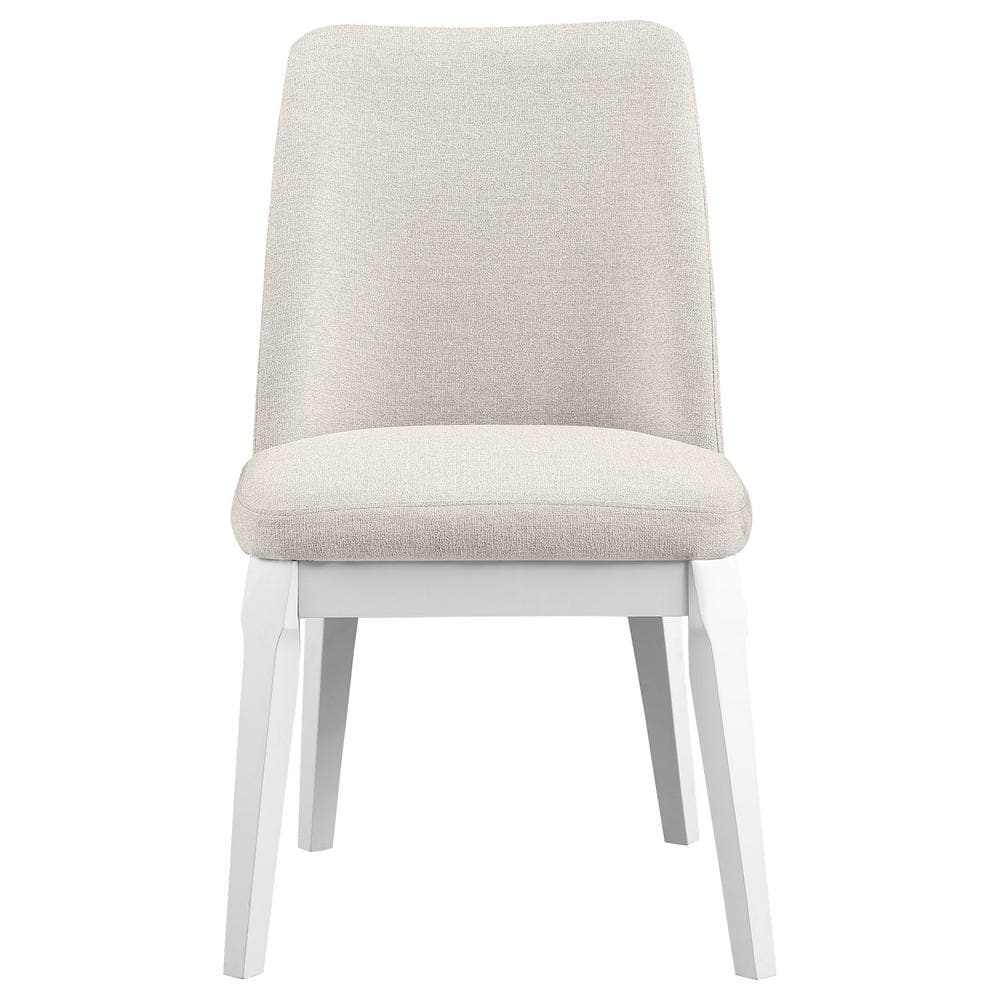 Beige Upholstered High Back Side Chair with Wood Legs