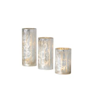 10", 8", and 6" Battery Operated Silver LED Glass Pillar Light (Set of 3)