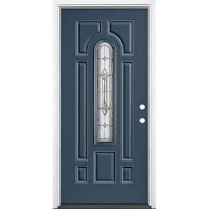 36 in. x 80 in. Providence Center Arch Night Tide Left Hand In swing Painted Steel Prehung Front Door with Brickmold