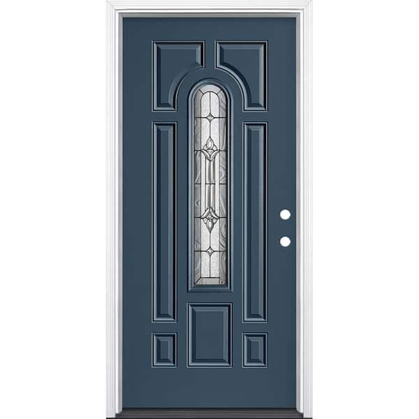 Masonite 36 in. x 80 in. Providence Center Arch Night Tide Left Hand In swing Painted Steel Prehung Front Door with Brickmold