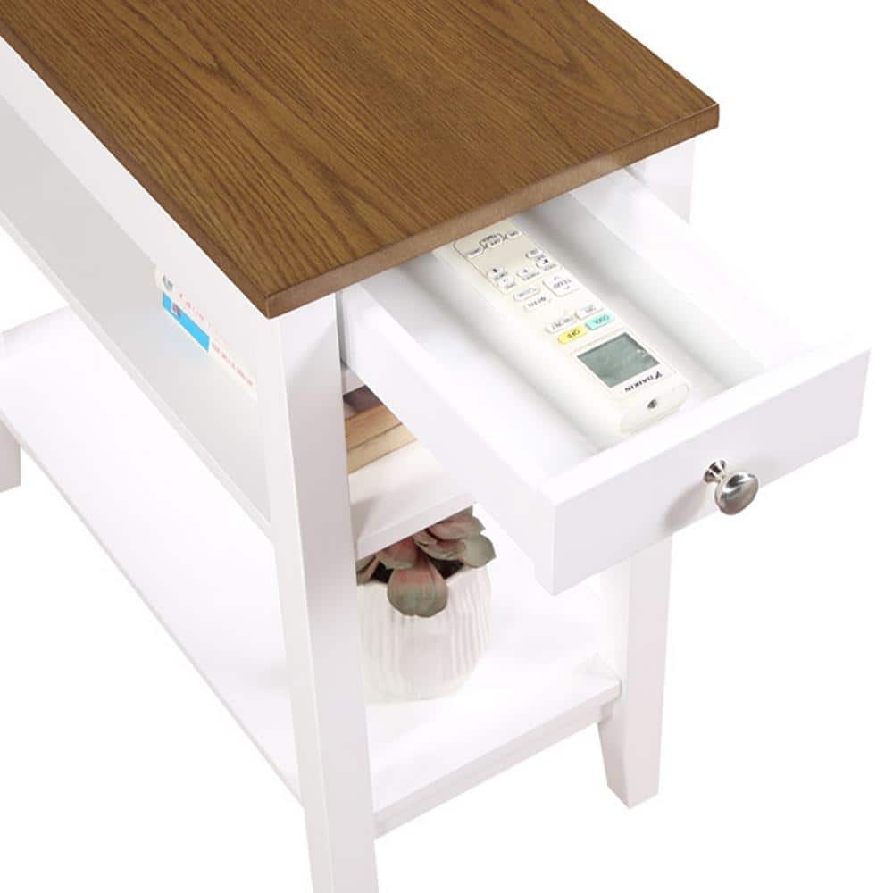 Driftwood and White Rectangular Chairside End Table with Storage