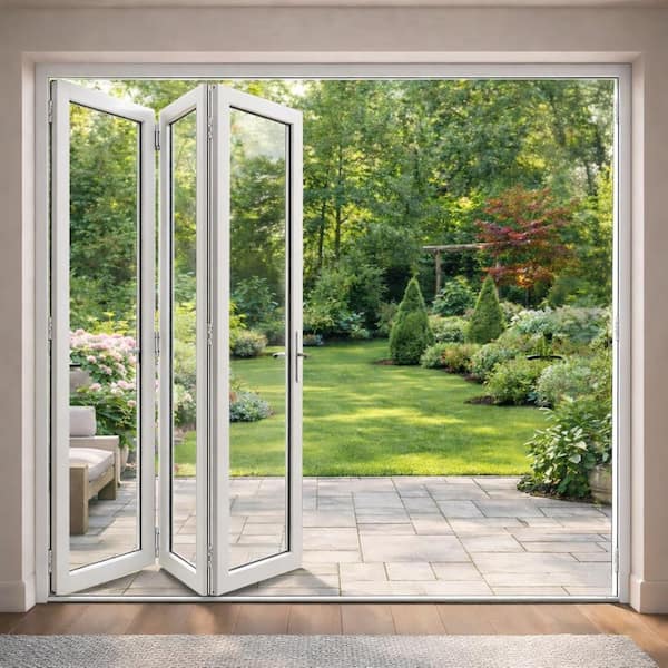72 in. x 80 in. Left Swing/Outswing White Aluminum Folding Patio Door