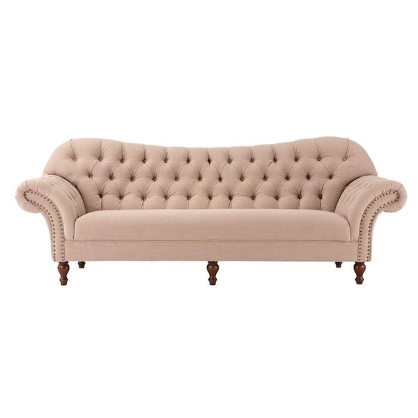 Home Decorators Collection Arden 93 in. Dark Beige Linen 3-Seater Sofa with Nailheads