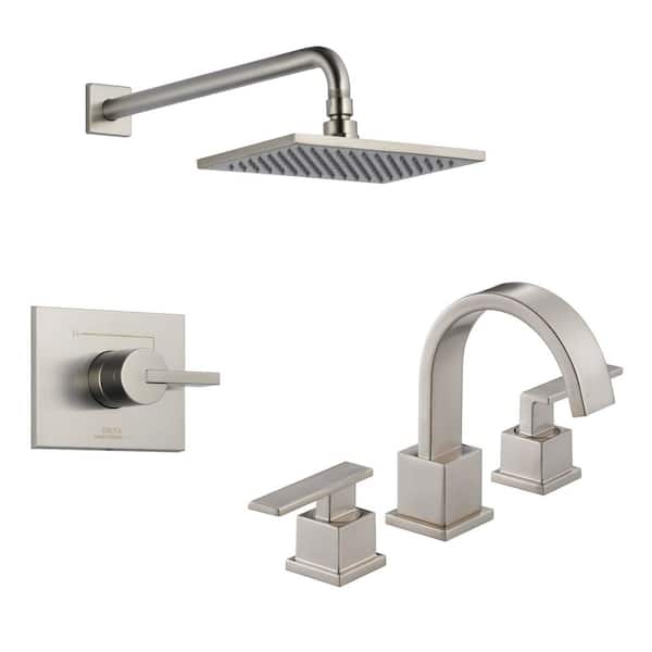 Delta Vero 1-Spray Shower Faucet with 8 in. Widespread Double Handle Bathroom Faucet in Stainless