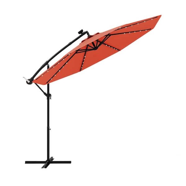 Gymax 10 ft. Metal Patio Offset Cantilever Umbrella with Solar Lights Deck Umbrella Easy Tilt Adjustment in Orange