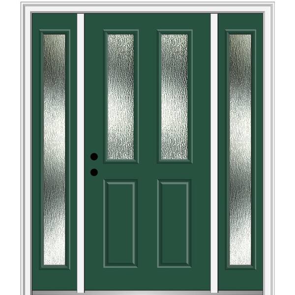 MMI Door 60 in. x 80 in. Right-Hand Inswing Rain Glass Hunter Green Fiberglass Prehung Front Door on 6-9/16 in. Frame