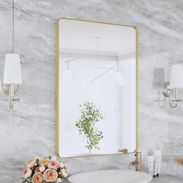 36 in. W x 24 in. H Rectangular Framed Wall Mounted Bathroom Vanity Mirror in Brushed Gold