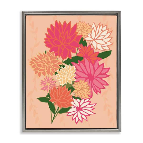 Stupell Industries Dahlia Petal Outlines by Michelle Ingari Designs Gray Floater Frame Nature Graphic Art Print 31 in. x 25 in.