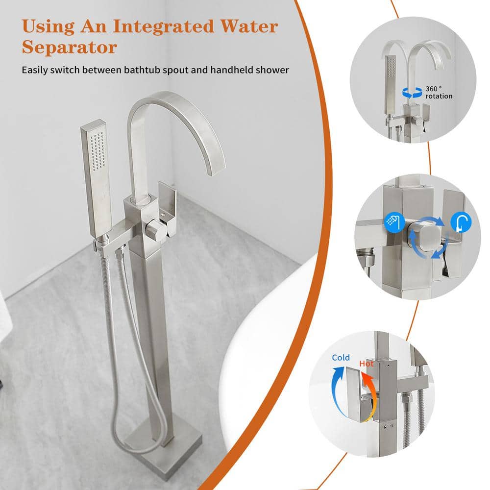 Brushed Nickel Single Handle Freestanding Tub Faucet with Hand Shower