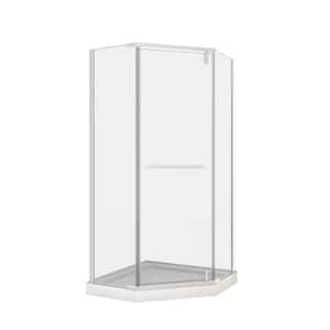 35 in. W x 72 in. H Neo-Angle Pivot Semi Frameless Corner Shower Enclosure in Matte White