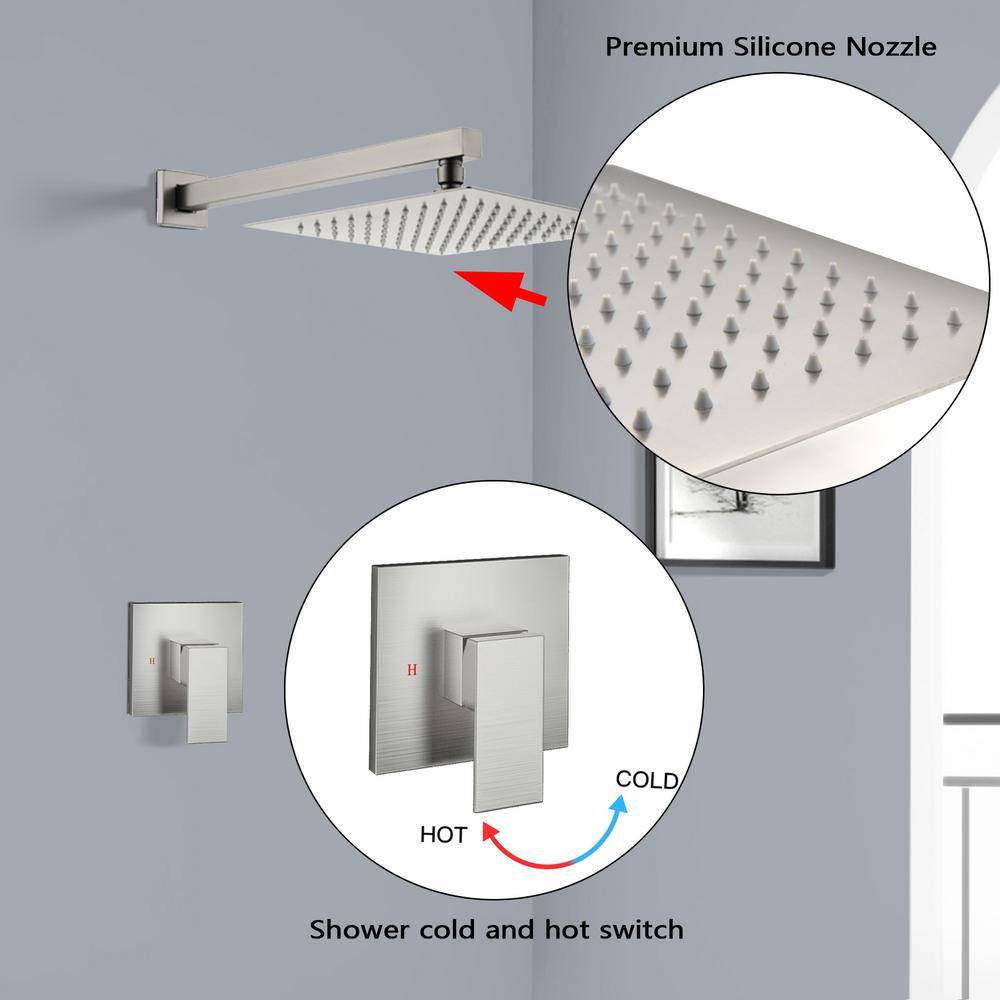 Brushed Nickel Square Rain Shower Head with Single Lever Handle