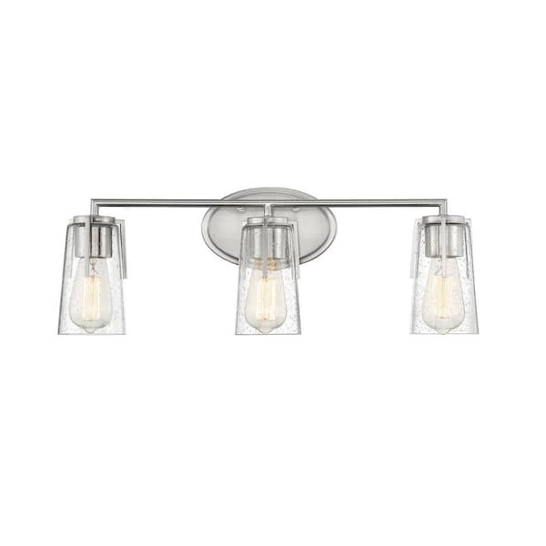 Savoy House Sacremento 24 in. W x 8.5 in. H 3-Light Satin Nickel Bathroom Vanity Light with Clear Glass Shades