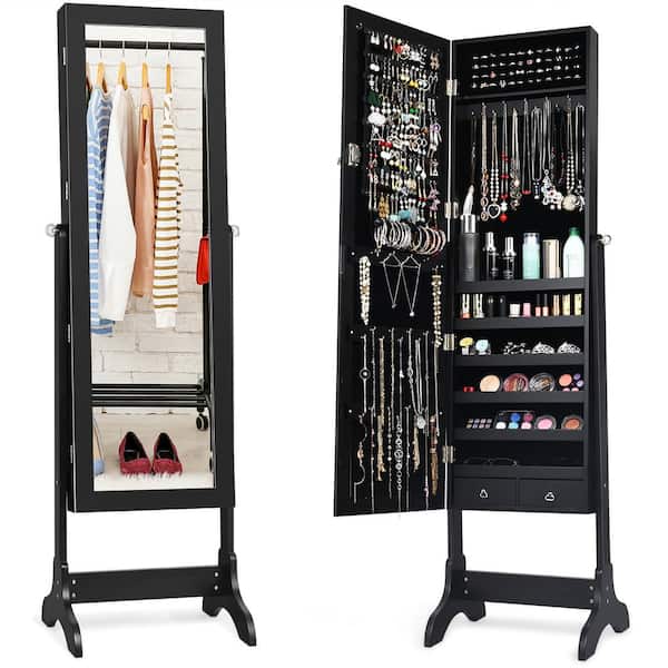 Costway Black MDF Glass Jewelry Cabinet Storage Organizer