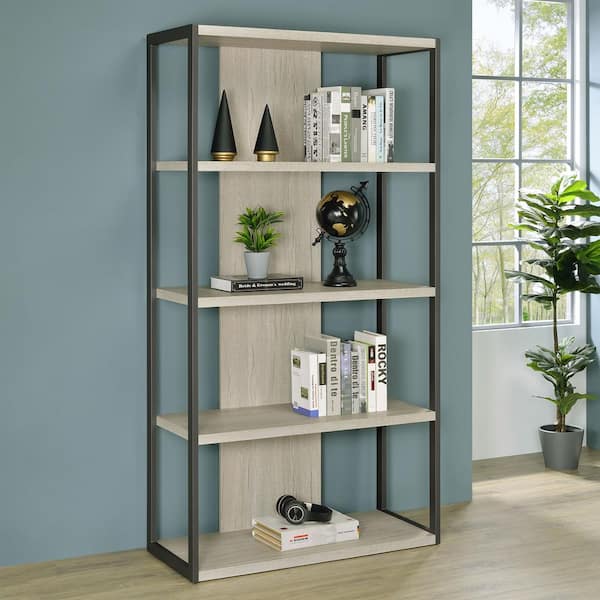 Coaster Loomis 37 in. Wide Whitewashed Grey 4-shelf Bookcase